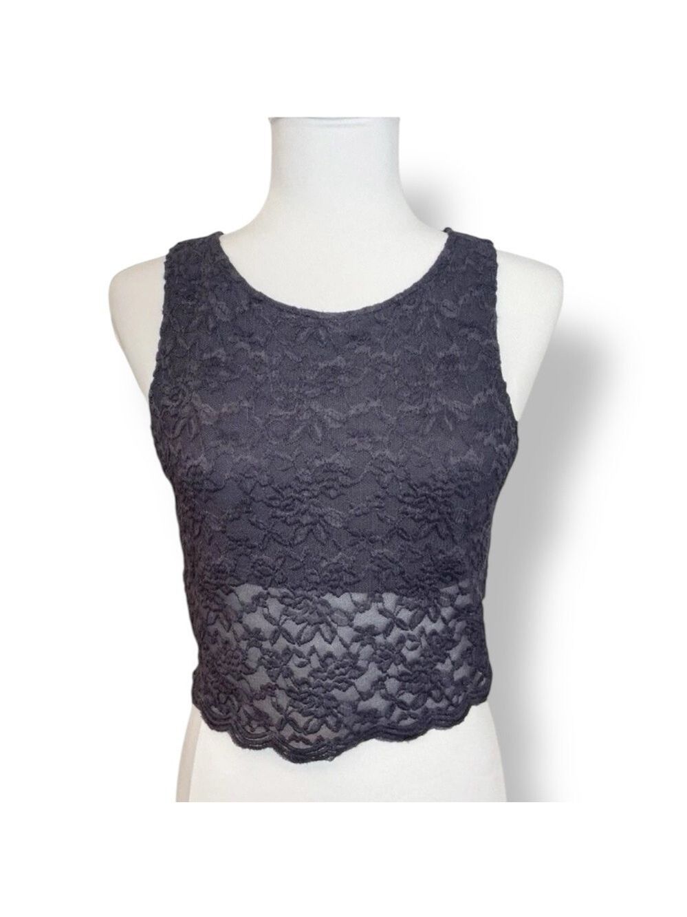 Intimately Free People Charcoal Floral Lace Crop Top Sleeveless Lined Size Small